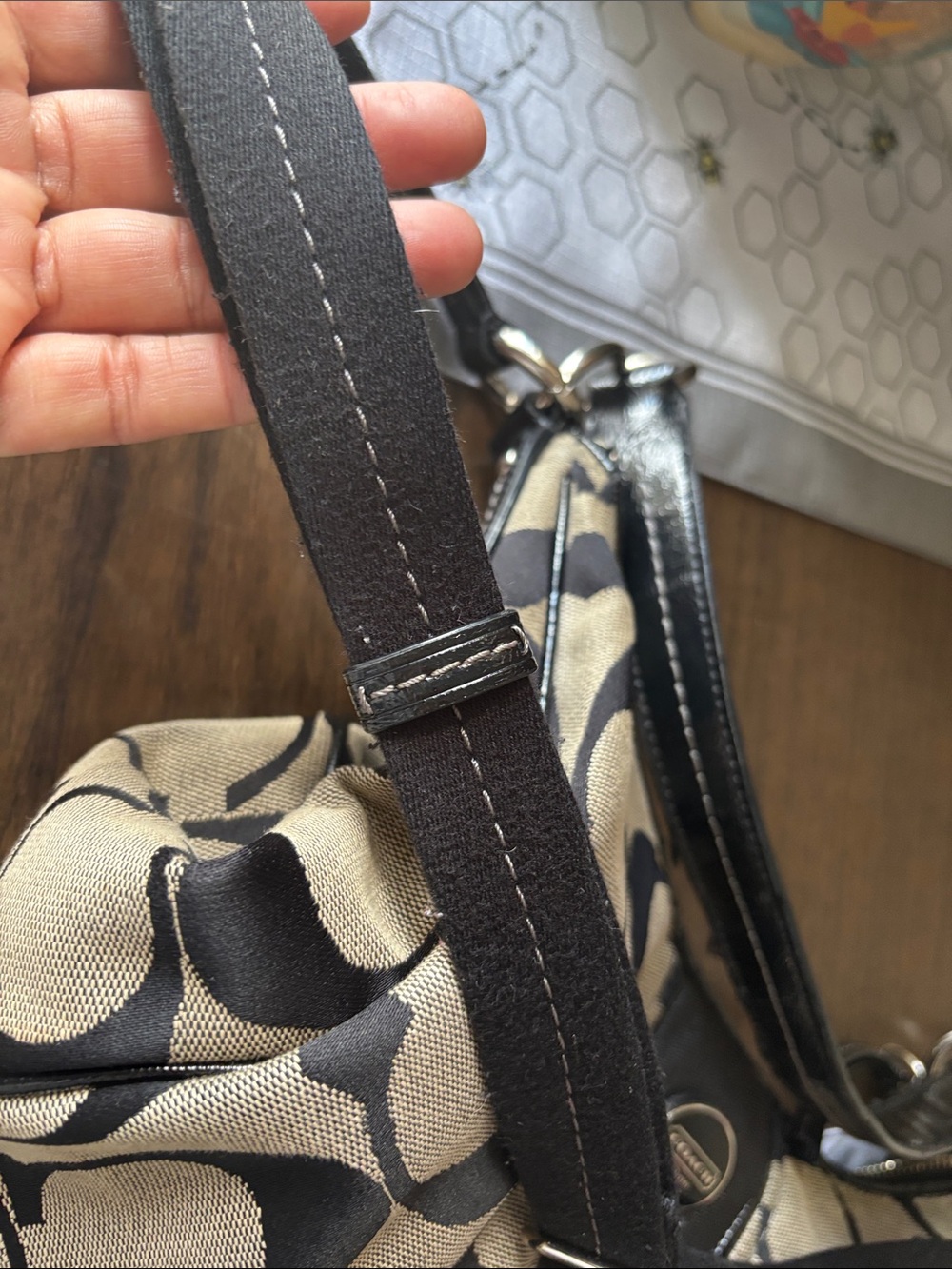 Coach Signature Strip Convertible Hobo Shoulder Bag - Picture 9 of 16